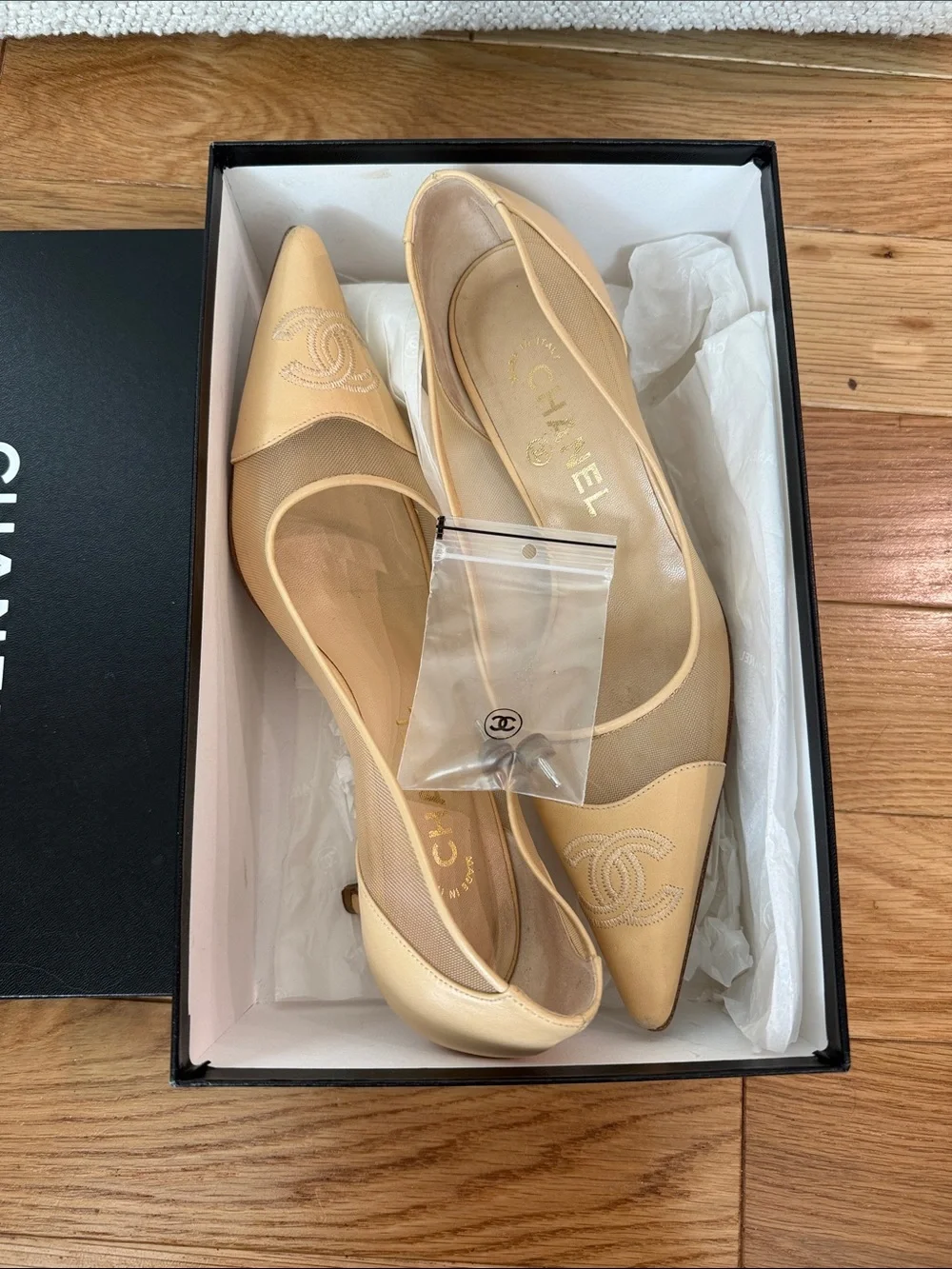 Vintage Chanel Nude Mesh CC Heels